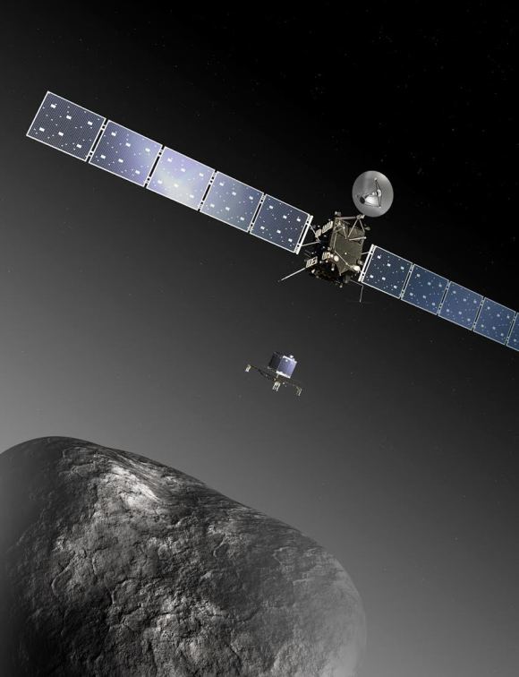1. irudia: Rosetta eta Philae kometaren alboan (irudi artistikoa). (Argazkia: ESA–C. Carreau/ATG medialab)